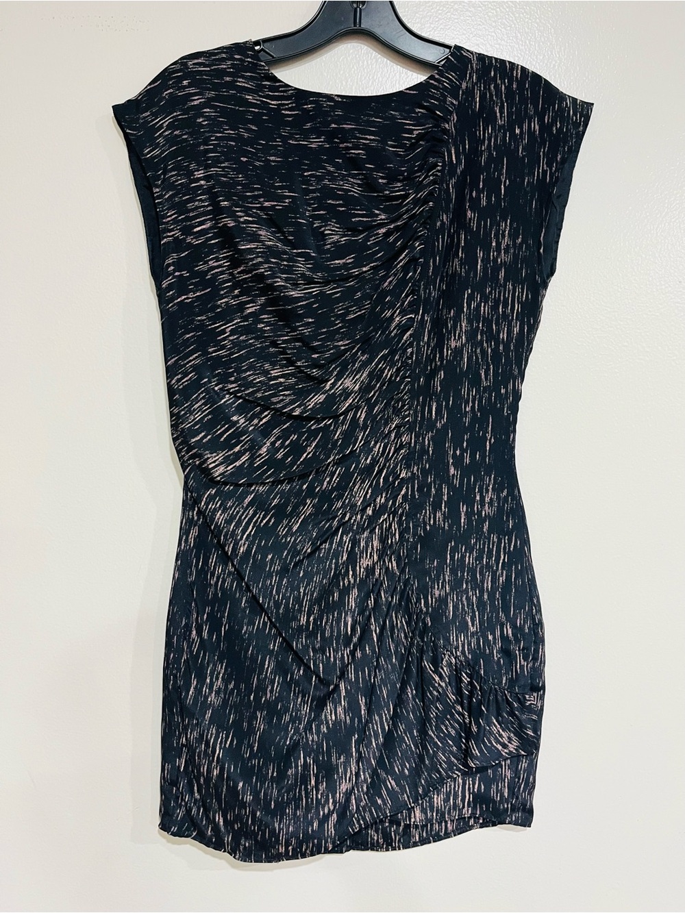 No.6 Store Black & Pink Abstract Print Ruched Draped Silk Dress Size 1